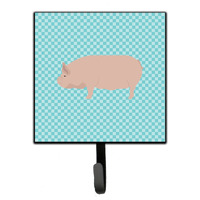 "Caroline's Treasures Welsh Pig Blue Check Wall Hook, Small, Multicolor"