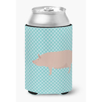 "Caroline's Treasures English Large White Pig Blue Check Decorative Can Hugger, Multicolor"