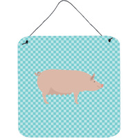 "Caroline's Treasures Blue English Large White Pig Check Metal Print, 6"" H x 6"" W"