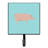 "Caroline's Treasures English Large White Pig Blue Check Wall Hook, Small, Multicolor"