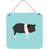 "Caroline's Treasures Blue Hampshire Pig Check Metal Print, 6"" H x 6"" W"