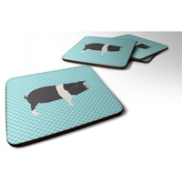 "Caroline's Treasures Hampshire Pig Blue Check Decorative Coasters, 3.5"", Multicolor"