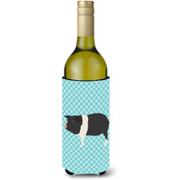 "Caroline's Treasures Hampshire Pig Blue Check Decorative Bottle Hugger, 750 ml, Multicolor"