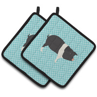 "Caroline's Treasures Hampshire Pig Blue Check Decorated Pot Holder, 7.5"" x 7.5"""