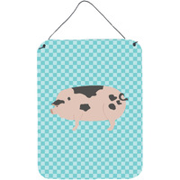 "Caroline's Treasures Gloucester Old Spot Pig Blue Check Metal Print, 16hx12w, Multicolor"