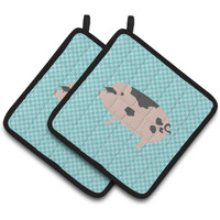 "Caroline's Treasures Gloucester Old Spot Pig Blue Check Decorated Pot Holder, 7.5"" x 7.5"""
