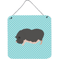 "Caroline's Treasures Blue Vietnamese Pot-Bellied Pig Check Metal Print, 6"" H x 6"" W"