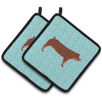 "Caroline's Treasures Duroc Pig Blue Check Decorated Pot Holder, 7.5"" x 7.5"""