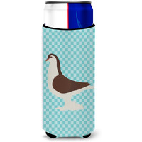 "Caroline's Treasures Large Pigeon Blue Check Decorative Can Hugger, Slim, Multicolor"