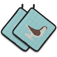 "Caroline's Treasures Large Pigeon Blue Check Decorated Pot Holder, 7.5"" x 7.5"""