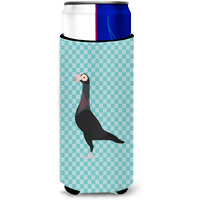 "Caroline's Treasures English Carrier Pigeon Blue Check Decorative Can Hugger, Slim, Multicolor"
