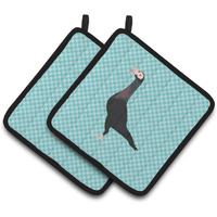 "Caroline's Treasures English Carrier Pigeon Blue Check Decorated Pot Holder, 7.5"" x 7.5"""