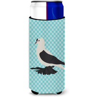 "Caroline's Treasures Saxon Fairy Swallow Pigeon Blue Check Decorative Can Hugger, Slim, Multicolor"