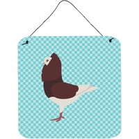 "Caroline's Treasures Blue Capuchin Red Pigeon Check Metal Print, 6"" H x 6"" W"