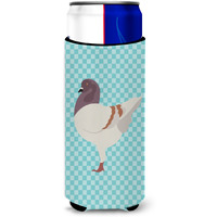"Caroline's Treasures German Modena Pigeon Blue Check Decorative Can Hugger, Slim, Multicolor"