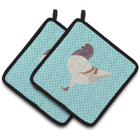 "Caroline's Treasures German Modena Pigeon Blue Check Decorated Pot Holder, 7.5"" x 7.5"""