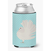"Caroline's Treasures Silver Fantail Pigeon Blue Check Decorative Can Hugger, Multicolor"