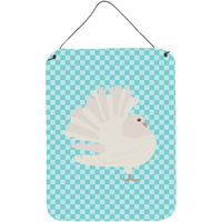 "Caroline's Treasures Silver Fantail Pigeon Blue Check Metal Print, 16hx12w, Multicolor"