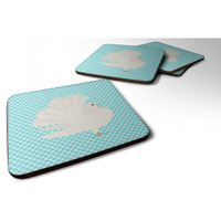 "Caroline's Treasures Silver Fantail Pigeon Blue Check Decorative Coasters, 3.5"", Multicolor"
