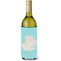 "Caroline's Treasures Silver Fantail Pigeon Blue Check Decorative Bottle Hugger, 750 ml, Multicolor"
