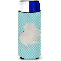 "Caroline's Treasures Silver Fantail Pigeon Blue Check Decorative Can Hugger, Slim, Multicolor"