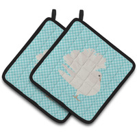 "Caroline's Treasures Silver Fantail Pigeon Blue Check Decorated Pot Holder, 7.5"" x 7.5"""