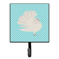 "Caroline's Treasures Silver Fantail Pigeon Blue Check Wall Hook, Small, Multicolor"