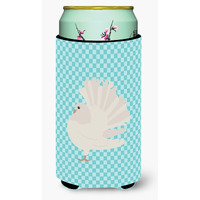 "Caroline's Treasures Silver Fantail Pigeon Blue Check Decorative Can Hugger, Tall Boy, Multicolor"