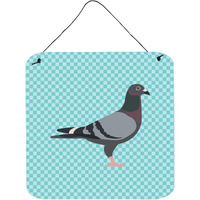 "Caroline's Treasures Blue Racing Pigeon Check Metal Print, 6"" H x 6"" W"