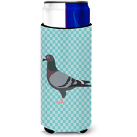 "Caroline's Treasures Racing Pigeon Blue Check Decorative Can Hugger, Slim, Multicolor"