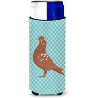 "Caroline's Treasures African Owl Pigeon Blue Check Decorative Can Hugger, Slim, Multicolor"