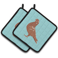 "Caroline's Treasures African Owl Pigeon Blue Check Decorated Pot Holder, 7.5"" x 7.5"""