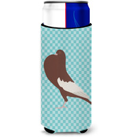 "Caroline's Treasures English Pouter Pigeon Blue Check Decorative Can Hugger, Slim, Multicolor"