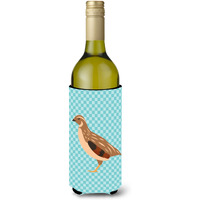 "Caroline's Treasures Golden Phoenix Quail Blue Check Decorative Bottle Hugger, 750 ml, Multicolor"