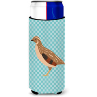 "Caroline's Treasures Golden Phoenix Quail Blue Check Decorative Can Hugger, Slim, Multicolor"