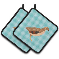 "Caroline's Treasures Golden Phoenix Quail Blue Check Decorated Pot Holder, 7.5"" x 7.5"""