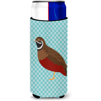 "Caroline's Treasures Chinese Painted or King Quail Blue Check Decorative Can Hugger, Slim, Multicolor"