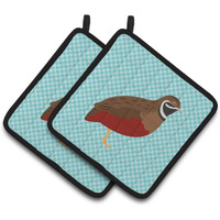 "Caroline's Treasures Chinese Painted or King Quail Blue Check Decorated Pot Holder, 7.5"" x 7.5"""