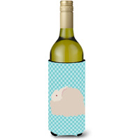 "Caroline's Treasures Fluffy Angora Rabbit Blue Check Decorative Bottle Hugger, 750 ml, Multicolor"