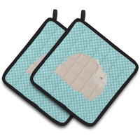 "Caroline's Treasures Fluffy Angora Rabbit Blue Check Decorated Pot Holder, 7.5"" x 7.5"""