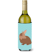 "Caroline's Treasures Lionhead Rabbit Blue Check Decorative Bottle Hugger, 750 ml, Multicolor"