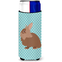 "Caroline's Treasures Lionhead Rabbit Blue Check Decorative Can Hugger, Slim, Multicolor"