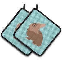 "Caroline's Treasures Lionhead Rabbit Blue Check Decorated Pot Holder, 7.5"" x 7.5"""