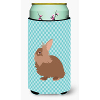 "Caroline's Treasures Lionhead Rabbit Blue Check Decorative Can Hugger, Tall Boy, Multicolor"