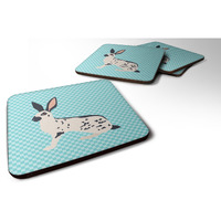 "Caroline's Treasures English Spot Rabbit Blue Check Decorative Coasters, 3.5"", Multicolor"