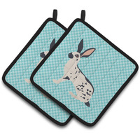 "Caroline's Treasures English Spot Rabbit Blue Check Decorated Pot Holder, 7.5"" x 7.5"""