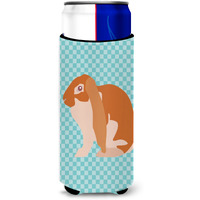 "Caroline's Treasures English Lop Rabbit Blue Check Decorative Can Hugger, Slim, Multicolor"