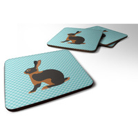 "Caroline's Treasures Tan Rabbit Blue Check Decorative Coasters, 3.5"", Multicolor"