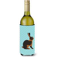 "Caroline's Treasures Tan Rabbit Blue Check Decorative Bottle Hugger, 750 ml, Multicolor"