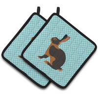 "Caroline's Treasures Tan Rabbit Blue Check Decorated Pot Holder, 7.5"" x 7.5"""